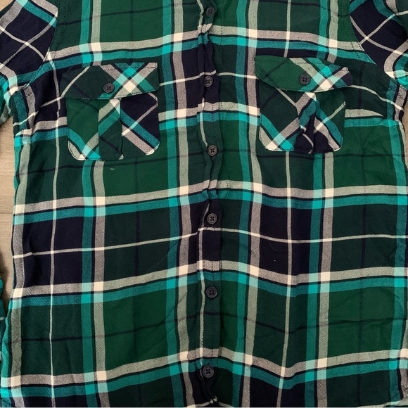 Women's Green Long Sleeve Plaid Button Down Blue Cotton XSMALL - Picture 3 of 5